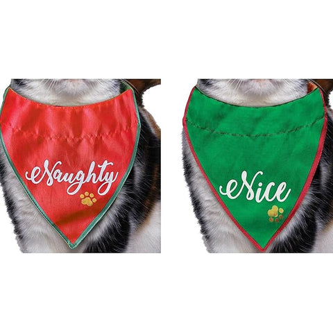Red & Green Naughty/Nice Reversible Pet Bandana