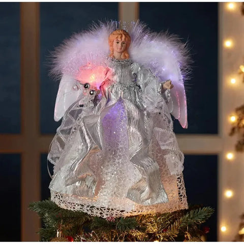 12" Fiber-Optic Silver Angel Treetop