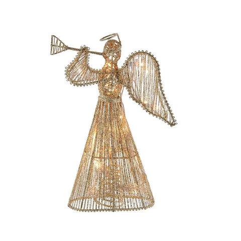 12" 20-Light Gold Glittered Angel Treetop