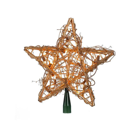 9.8" 20-Light Gold Rattan Star Treetop
