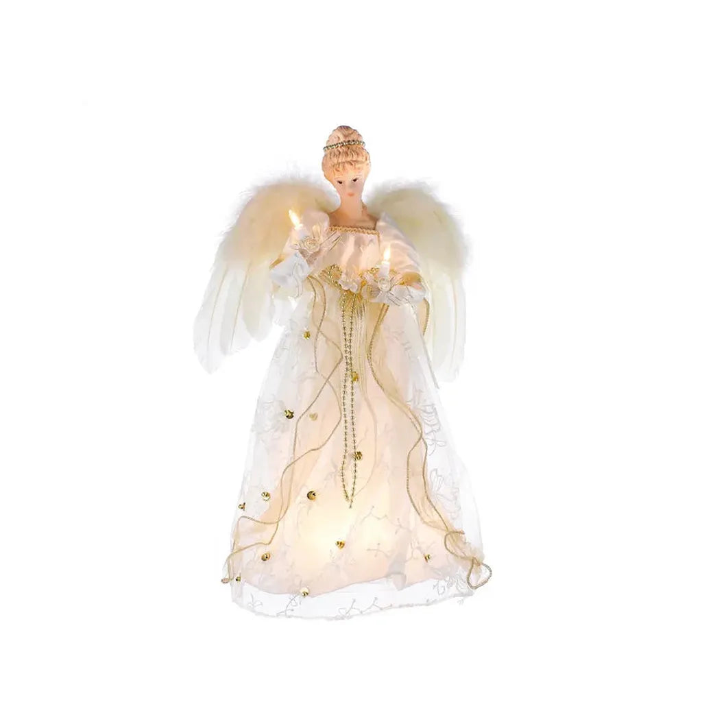 16" 10-Light Ivory and Gold Angel Treetop