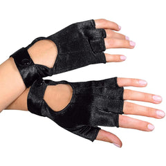 Black Satin Biker Gloves