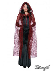 Red Sheer Lace Hooded Cape