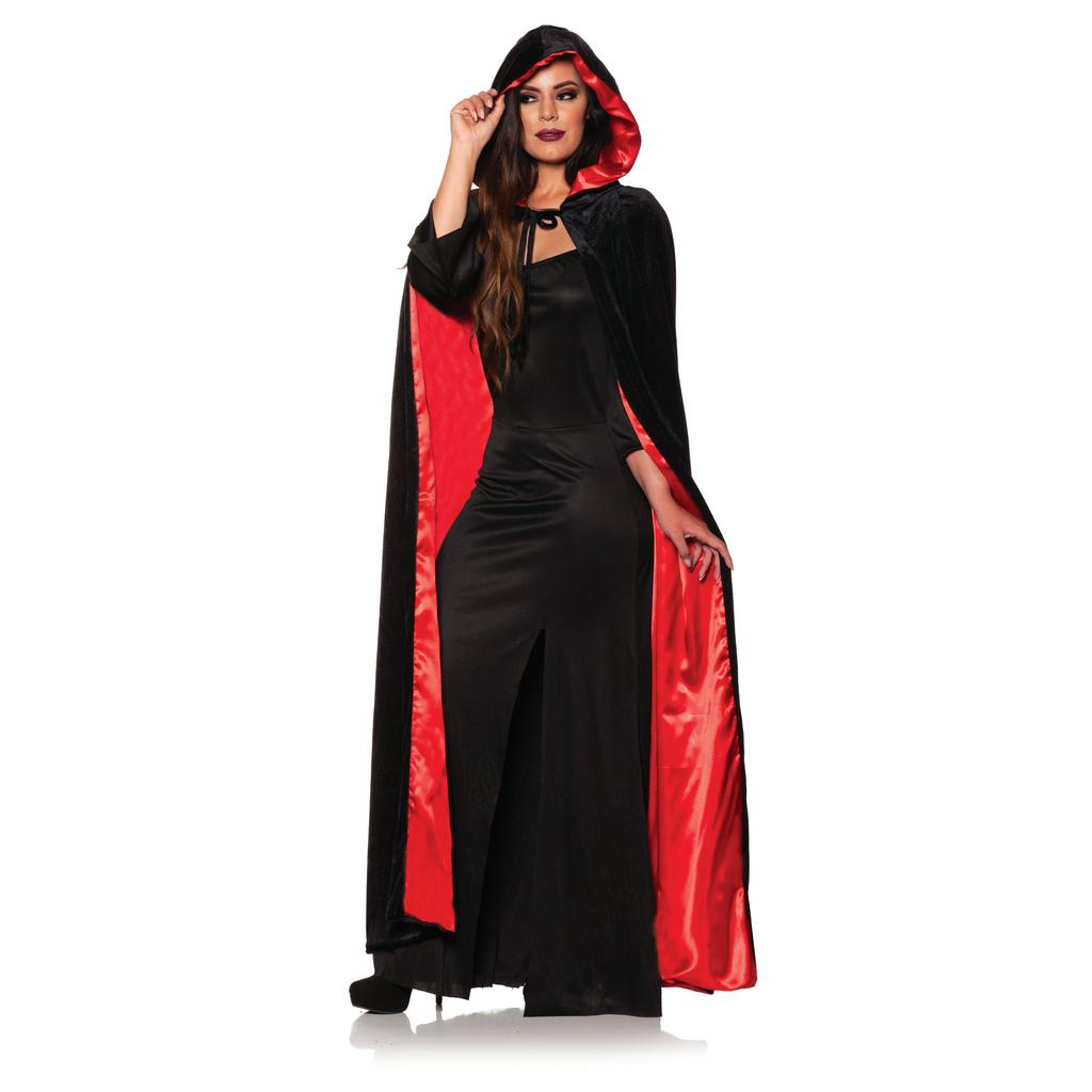 Black Velvet Hooded Cape with Red Satin Lining