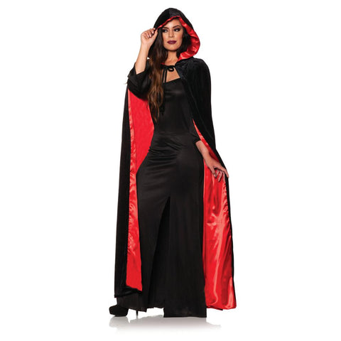 Black Velvet Hooded Cape with Red Satin Lining