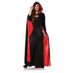 Black Velvet Hooded Cape with Red Satin Lining