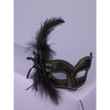 Black Satin Mask W/Feather & Bow