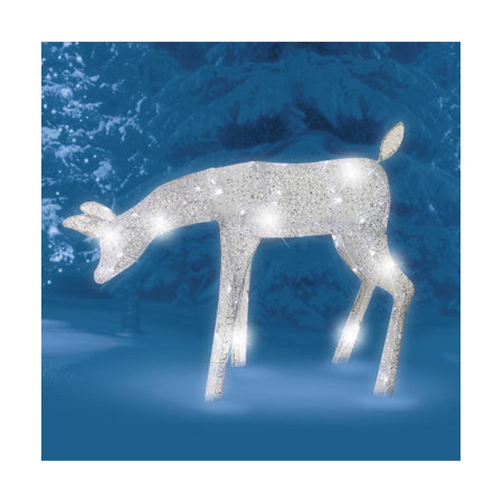 39" Elegant Morphing Feeding Doe Deer Silver Woven Glitter
