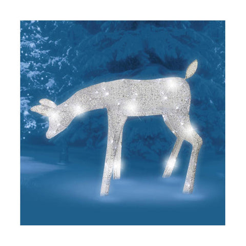 39" Elegant Morphing Feeding Doe Deer Silver Woven Glitter
