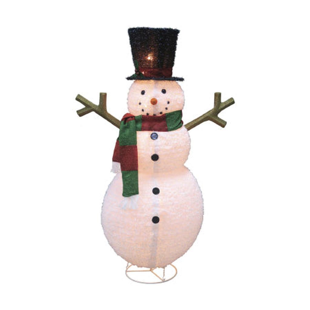 60" Lighted Fluffy Fabric Lantern Snowman