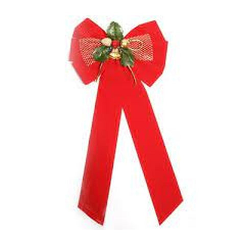 6 Loop Red Velvet Bow W/Center Cluster