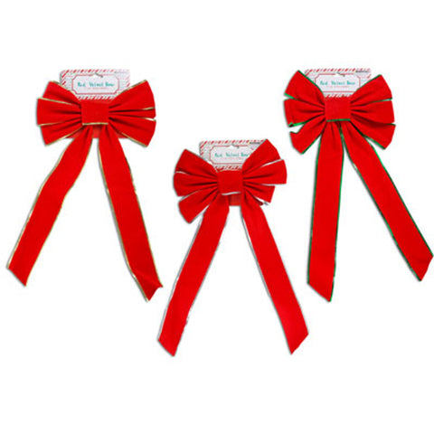 10" x 22" Red Velvet Bows - 3 Assorted