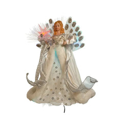 12" 7 Light Warm White LED Fiber-Optic White and Silver Angel Treetop