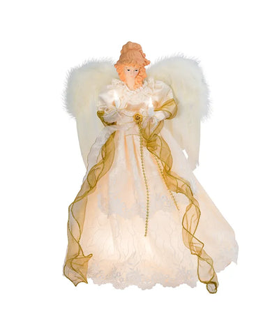 16.5" 10-Light Ivory and Gold Angel Treetop