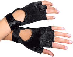 Black Satin Biker Gloves