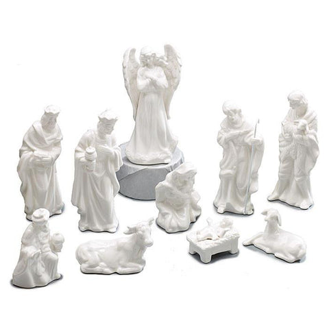 10 pc Nativity White Porcelain Figurine Set