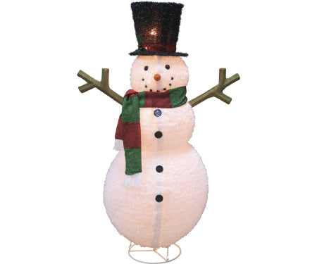 60" Lighted Fluffy Fabric Lantern Snowman