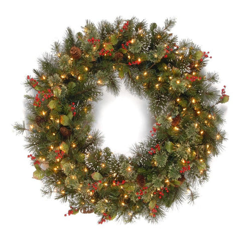 30" Wintry Pine Wreath w/ Lights
